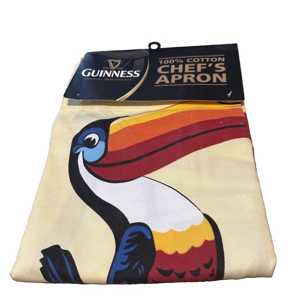 NWT Guinness Toucan Cotton Apron The Gilroy Collection Cream Black 02222